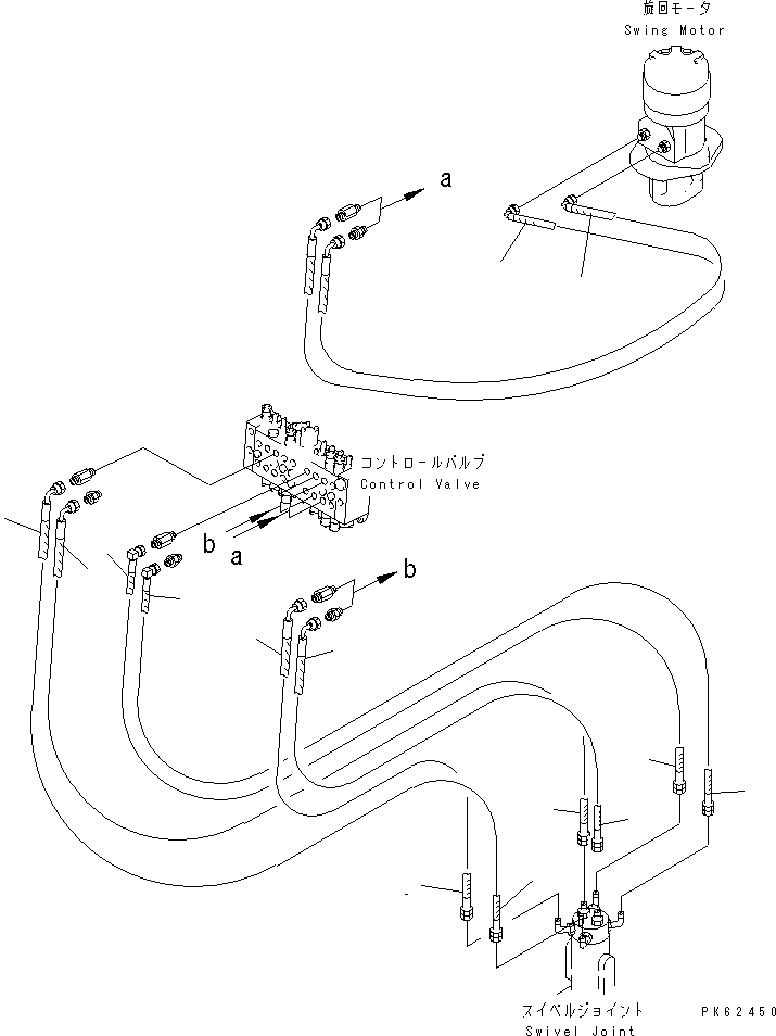 Komatsu parts book diagram for PC03-2 S/N 15001-UP: ACTUATOR LINE (1/2) (SWING ? TRAVEL ? BLADE CYLINDER LINE)