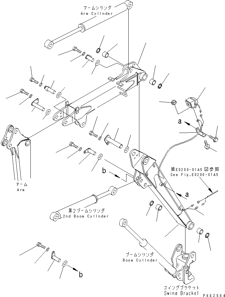 Komatsu parts book diagram for PC03-2 S/N 15001-UP: BOOM (BOOM ? PIN AND WORKING LAMP) (FOR TWO PIECE BOOM)