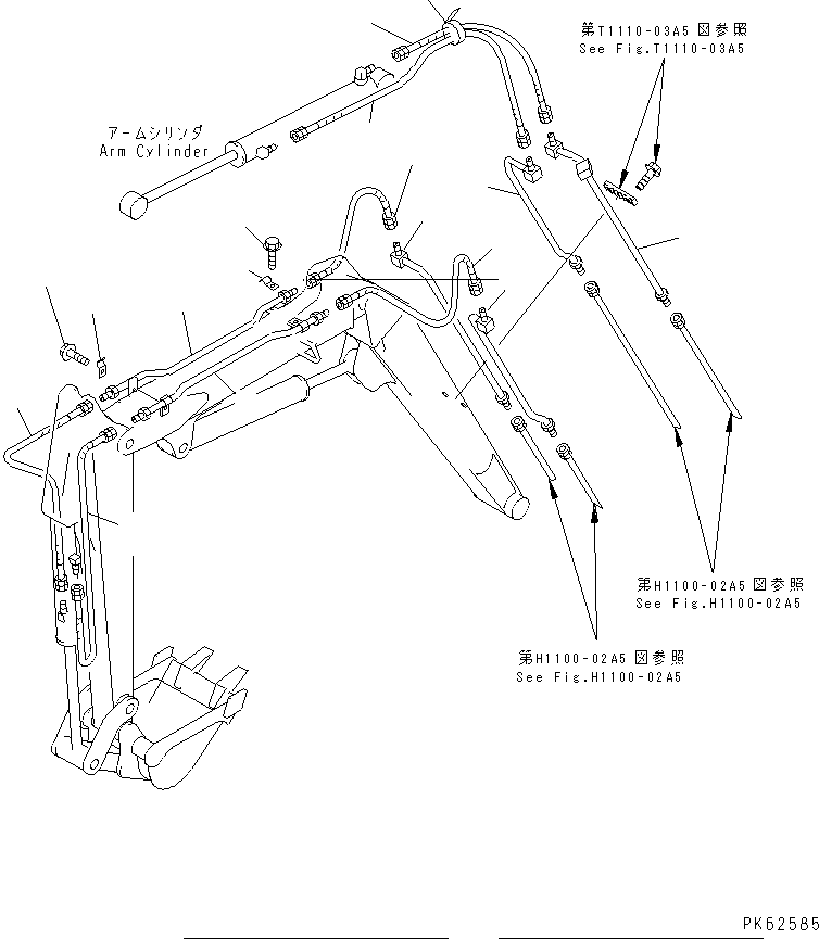 Excavators Komatsu / PC03-2 S/N 15001-UP(pc03-2r) / BOOM (HYDRULIC PIPING) (BUCKET AND ARM CLINDER LINE)             (FOR TWO PIECE BOOM)(360040 : T1110-02A5)