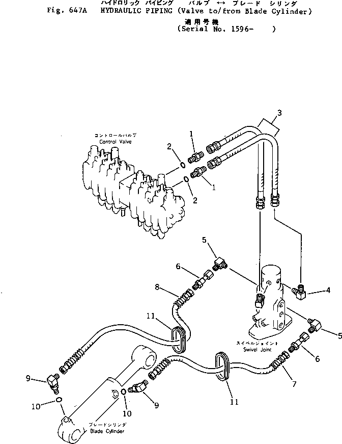 Excavators Komatsu / PC05-1 S/N 1001-UP(pc05-1c) / HYDRAULIC PIPING (VALVE TO/FROM BLADE CYLINDER)(#1596-)(180210 : 647A)