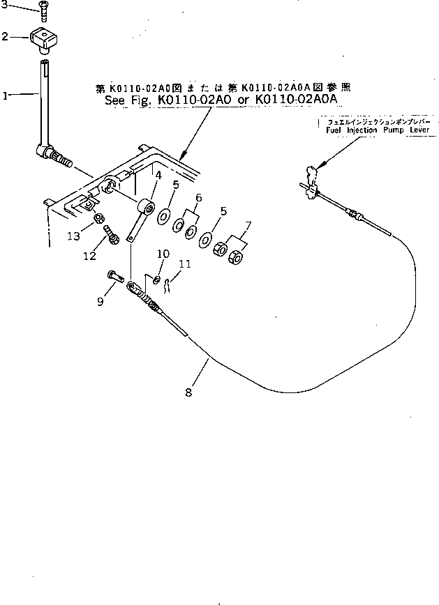 Komatsu parts book diagram for PC07-2 S/N 3001-UP: FUEL CONTROL LEVER AND LINKAGE