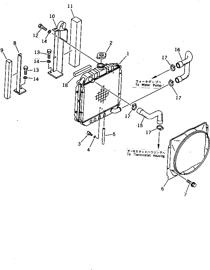 Komatsu parts book diagram for PC07-2 S/N 3001-UP: RADIATOR AND PIPING(#3001-5460)