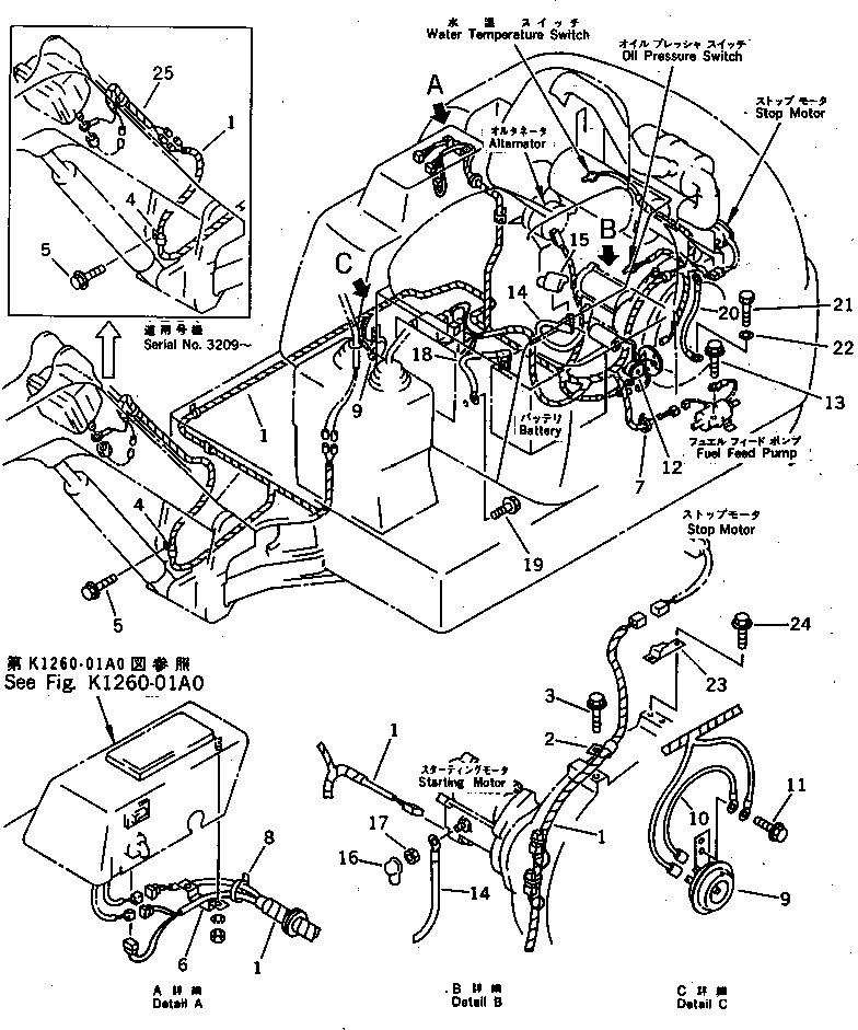 Komatsu parts book diagram for PC07-2 S/N 3001-UP: ELECTRICAL WIRING (ENGINE AND INSTRUMENT PANEL LINE)(#3001-5460)