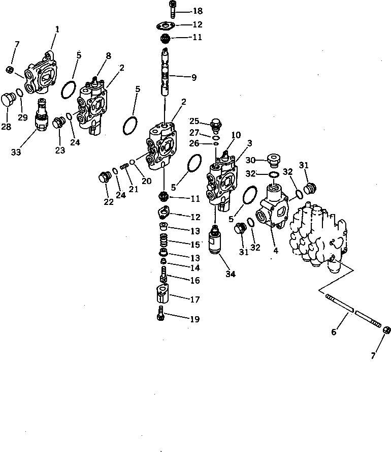 Komatsu parts book diagram for PC07-2 S/N 3001-UP: HYDRAULIC CONTROL VALVE (6-SPOOL) (1/3) (INNER PARTS)(#3001-5460)