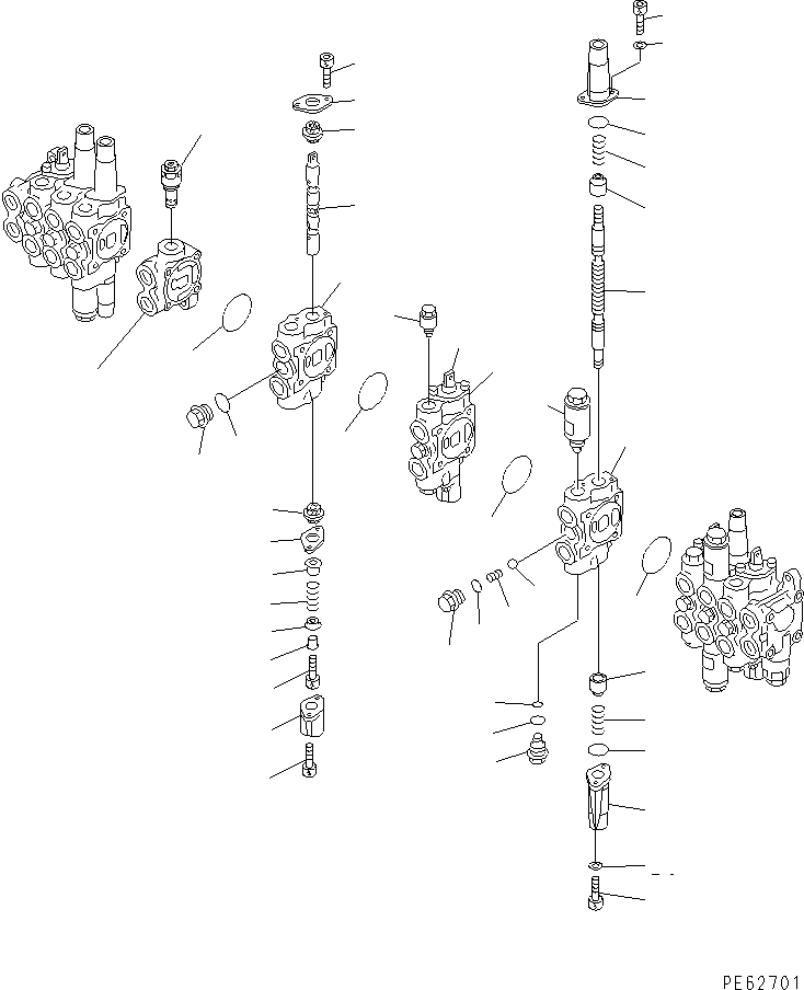 Komatsu parts book diagram for PC07-2 S/N 3001-UP: HYDRAULIC CONTROL VALVE (9-SPOOL) (2/5) (INNER PARTS)(#5461-)