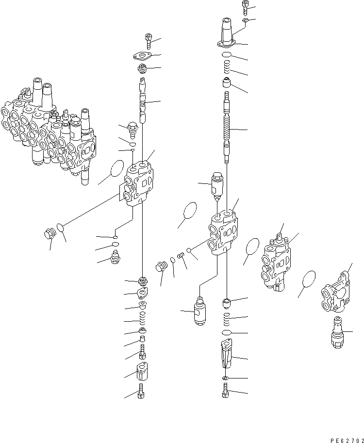 Komatsu parts book diagram for PC07-2 S/N 3001-UP: HYDRAULIC CONTROL VALVE (9-SPOOL) (3/5) (INNER PARTS)(#5461-)