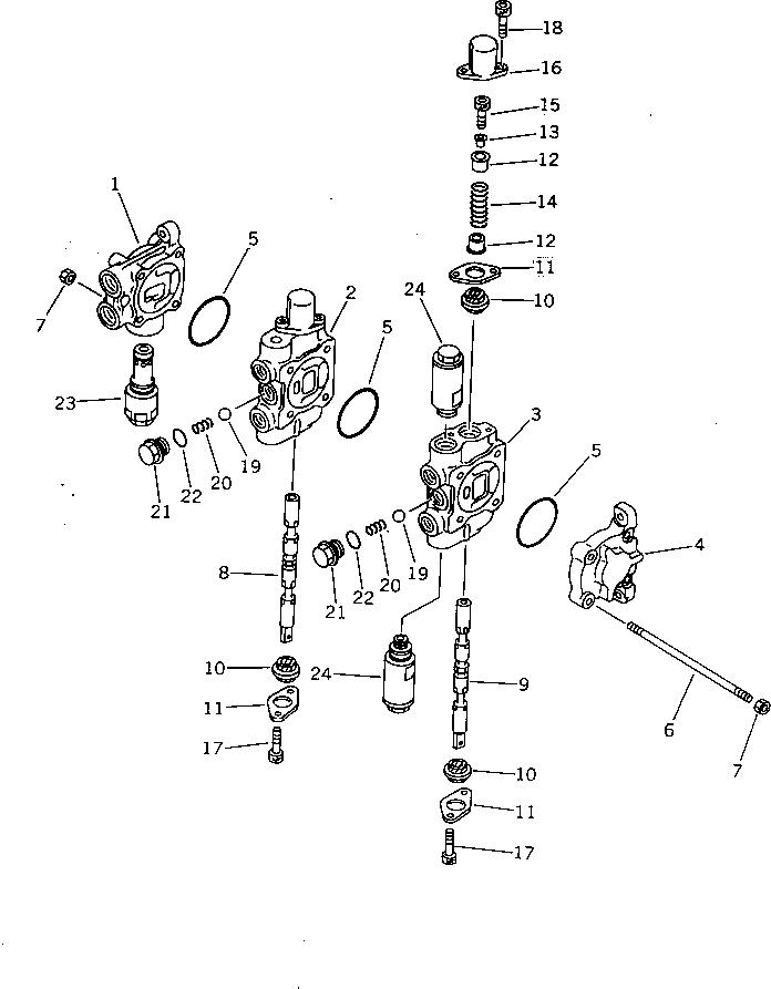 Komatsu parts book diagram for PC07-2 S/N 3001-UP: HYDRAULIC CONTROL VALVE (2-SPOOL) (1/2) (INNER PARTS)(#3001-5460)