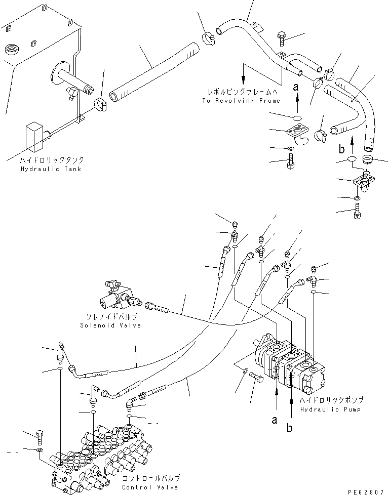 Komatsu parts book diagram for PC07-2 S/N 3001-UP: HYDRAULIC PIPING  (SUCTION AND DELIVERRY LINE)(#5461-)