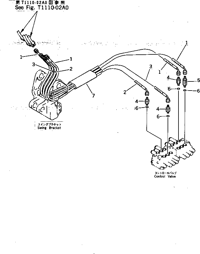 Komatsu parts book diagram for PC07-2 S/N 3001-UP: HYDRAULIC PIPING (ARM AND BUCKET CYLINDER LINE)(#3001-5460)