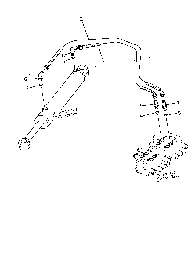 Komatsu parts book diagram for PC07-2 S/N 3001-UP: HYDRAULIC PIPING (BOOM SWING CYLINDER LINE)(#3001-5460)