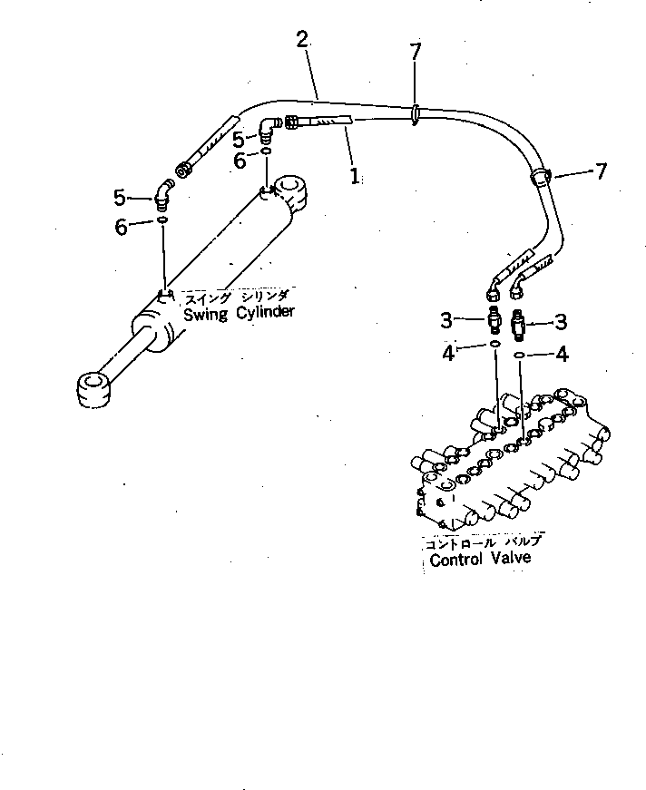 Komatsu parts book diagram for PC07-2 S/N 3001-UP: HYDRAULIC PIPING (BOOM SWING CYLINDER LINE)(#5461-)