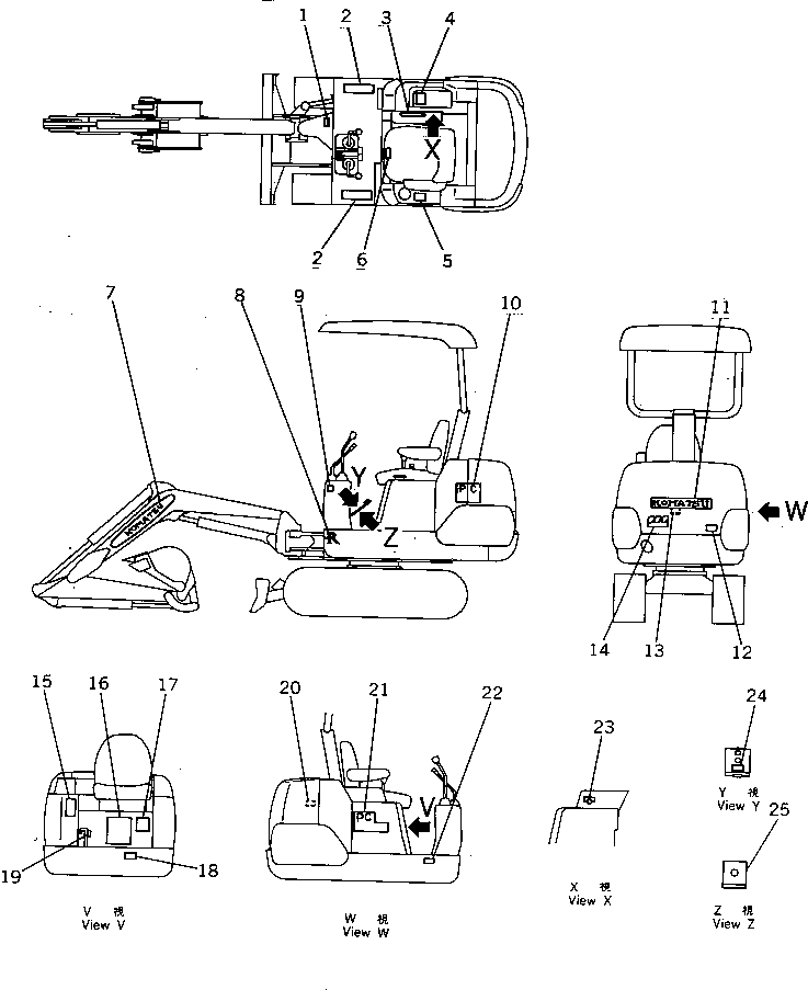Komatsu parts book diagram for PC07-2 S/N 3001-UP: MARKS AND PLATES (2-WAY QUICK SHIFTER) (JAPANESE)(#3001-4372)