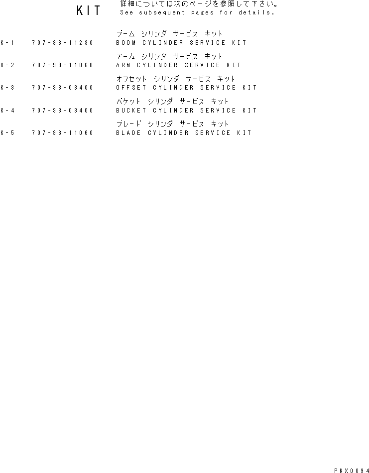 Excavators Komatsu / PC08UU-1 S/N 1001-UP(pc08uu0r) / SERVICE KIT(450010 : Y0100-01A1)
