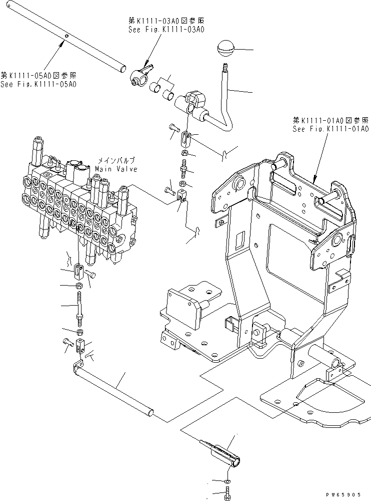 Excavators Komatsu / PC09-1-A S/N 10001-UP(pc09-1-r) / MAIN CONTROL LEVER (2ND SPEED CHANGE PEDAL AND VARIABLE GAUGE LEVER) (VARIABLE GAUGE SPEC.)(210130 : K1111-09A1)