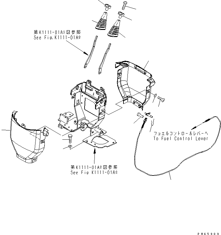 Excavators Komatsu / PC09-1-A S/N 10001-UP(pc09-1-r) / MAIN CONTROL (LEVER STAND AND FUEL CONTROL CABLE) (VARIABLE GAUGE SPEC.)(210160 : K1111-12A1)