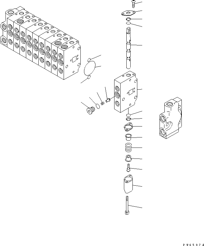 Excavators Komatsu / PC09-1-A S/N 10001-UP(pc09-1-r) / CONTROL VALVE (10-SPOOL) (2/6) (INNER PARTS) (VARIABLE GAUGE SPEC.)(450150 : Y1661-02A0)