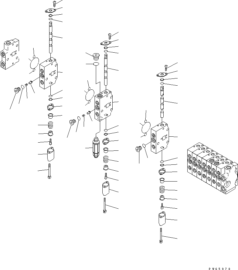 Excavators Komatsu / PC09-1-A S/N 10001-UP(pc09-1-r) / CONTROL VALVE (10-SPOOL) (6/6) (INNER PARTS) (VARIABLE GAUGE SPEC.)(450190 : Y1661-06A0)