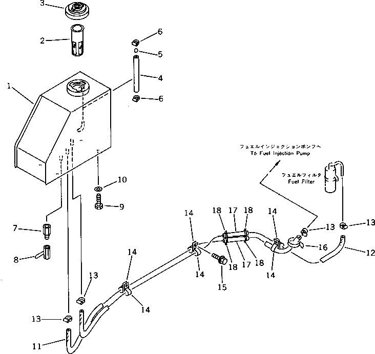Komatsu parts book diagram for PC10-6 S/N 20001-UP: FUEL TANK AND PIPING
