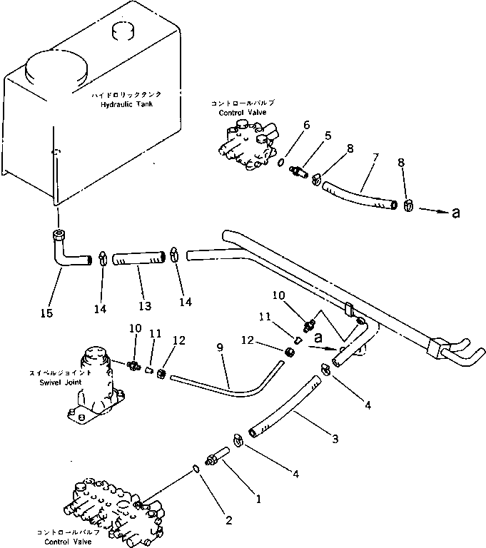 Komatsu parts book diagram for PC10-6 S/N 20001-UP: HYDRAULIC PIPING (VALVE TO TANK)