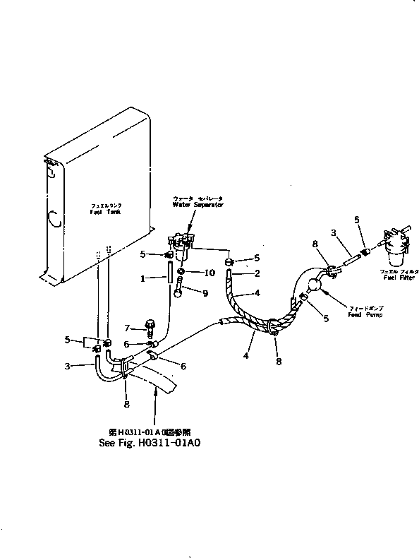Komatsu parts book diagram for PC10-7 S/N 25001-UP: FUEL PIPING