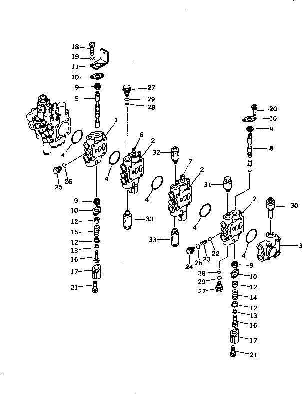 Komatsu parts book diagram for PC10-7 S/N 25001-UP: HYDRAULIC CONTROL VALVE (7-SPOOL)(2/3)(#25001-27776)