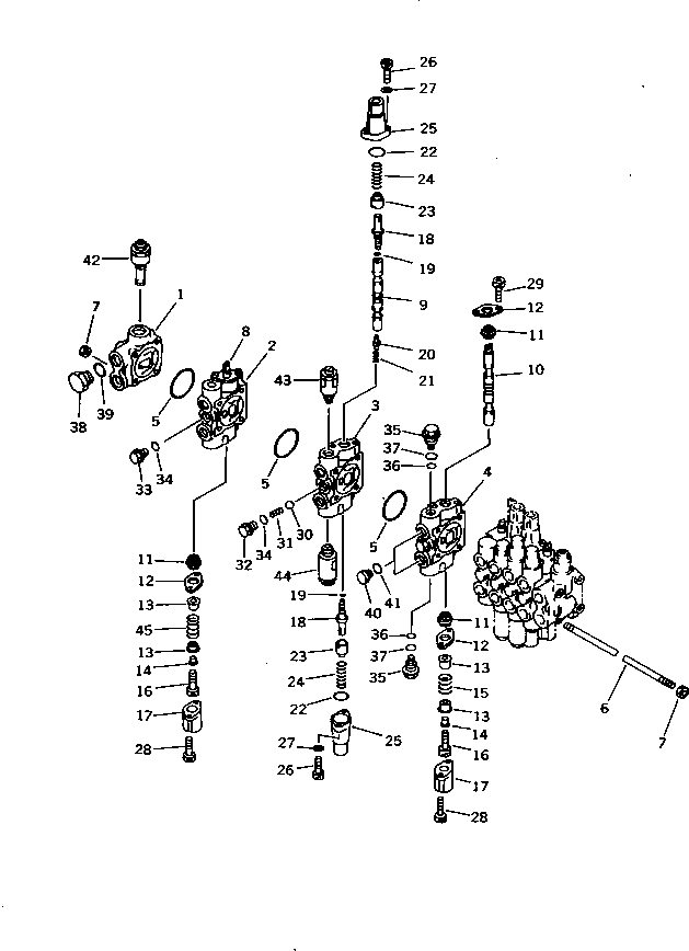 Komatsu parts book diagram for PC10-7 S/N 25001-UP: HYDRAULIC CONTROL VALVE (7-SPOOL)(1/3)(#27777-)