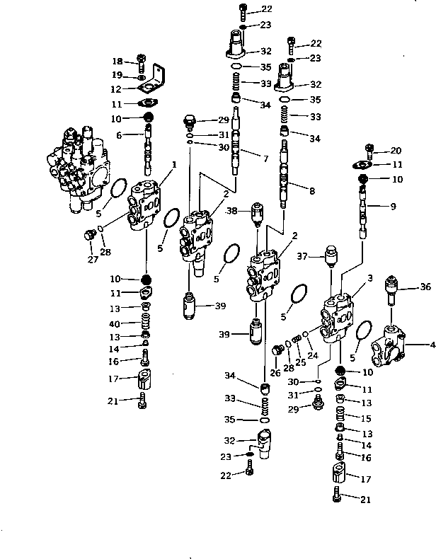 Komatsu parts book diagram for PC10-7 S/N 25001-UP: HYDRAULIC CONTROL VALVE (7-SPOOL)(2/3)(#27777-)