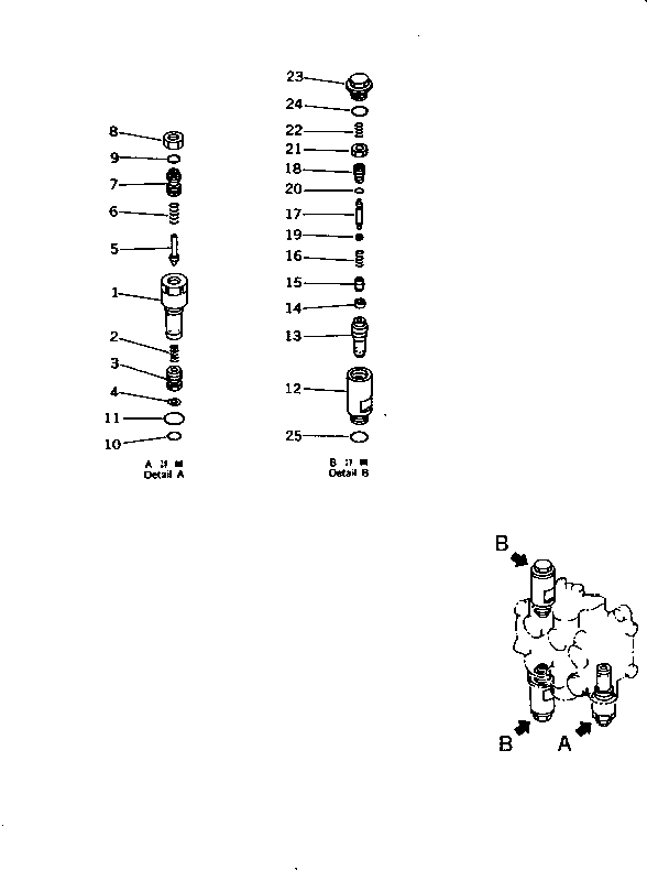 Komatsu parts book diagram for PC10-7 S/N 25001-UP: HYDRAULIC CONTROL VALVE (2-SPOOL)(2/2)(#25001-27776)