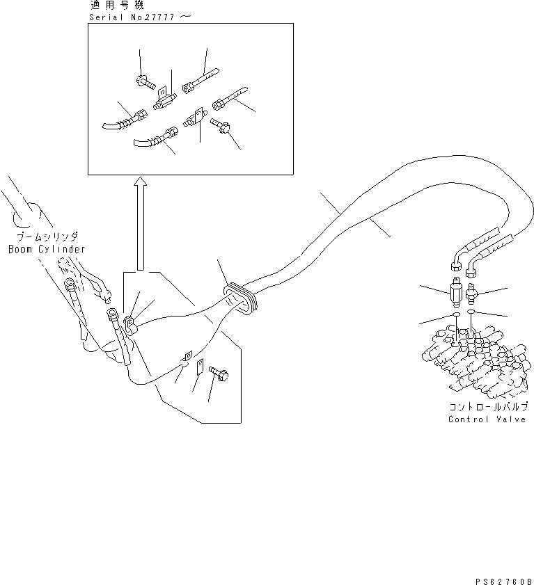 Komatsu parts book diagram for PC10-7 S/N 25001-UP: HYDRAULIC PIPING (BOOM CYLINDER LINE)