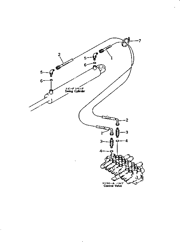 Komatsu parts book diagram for PC10-7 S/N 25001-UP: HYDRAULIC PIPING (BOOM SWING CYLINDER LINE)