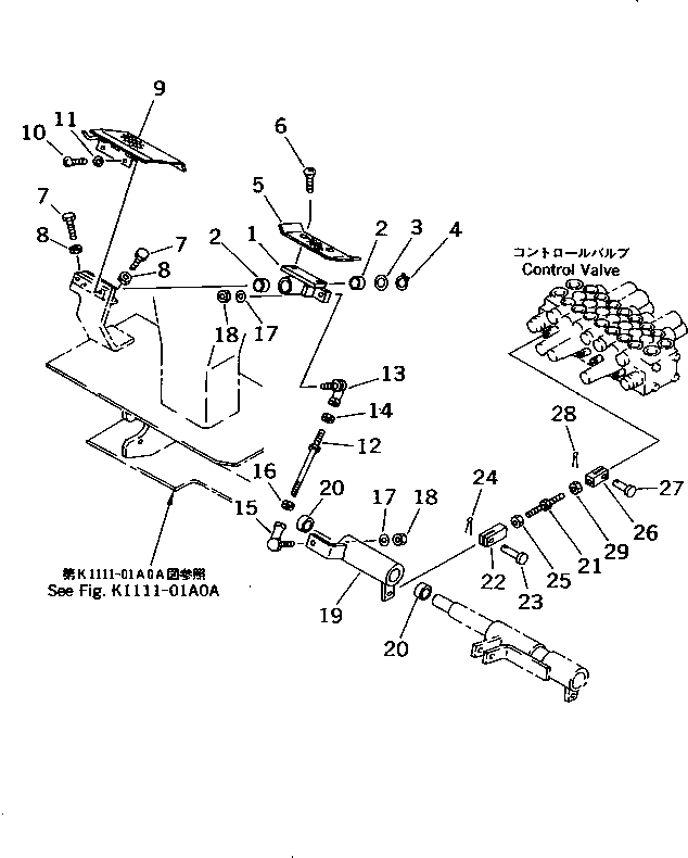 Komatsu parts book diagram for PC10-7 S/N 25001-UP: BOOM SWING PEDAL AND LINKAGE(#27777-)