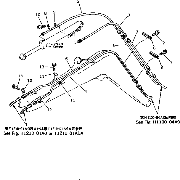 Komatsu parts book diagram for PC10-7 S/N 25001-UP: HYDRAULIC PIPING (ARM AND BUCKET CYLINDER LINE)