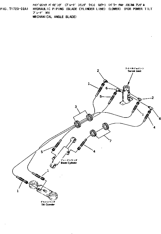 Komatsu parts book diagram for PC10-7 S/N 25001-UP: HYDRAULIC PIPING (BLADE CYLINDER LINE) (LOWER) (FOR POWER TILT   MECHANICAL ANGLE BLADE)