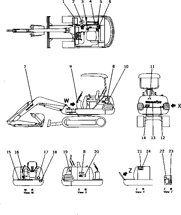 Komatsu parts book diagram for PC10-7 S/N 25001-UP: MARKS AND PLATES (JIS PATTERN) (JAPANESE) (FOR CANOPY)(#26599-27776)