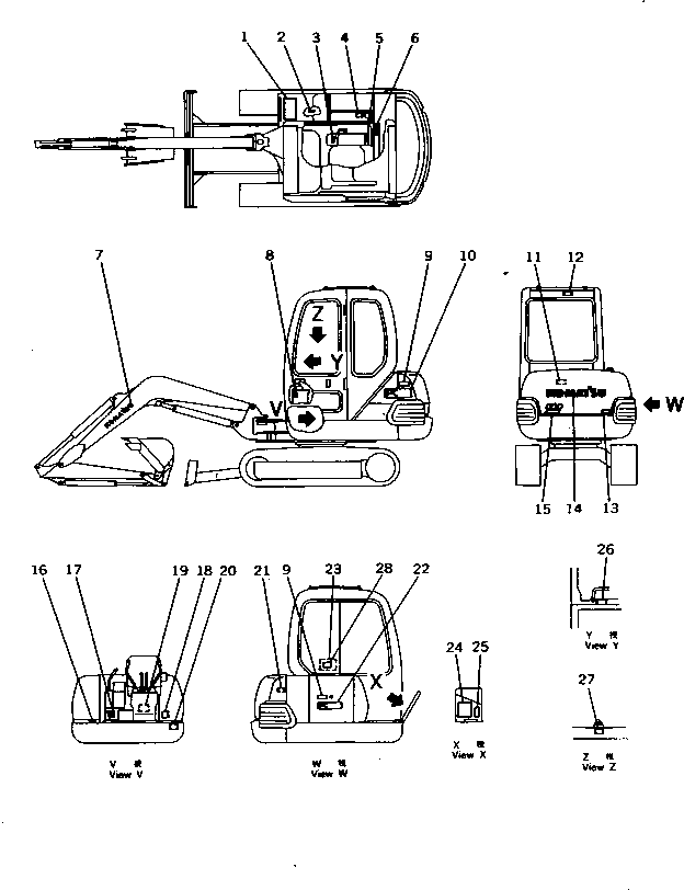 Komatsu parts book diagram for PC10-7 S/N 25001-UP: MARKS AND PLATES (KOMATSU PATTERN) (JAPANESE) (FOR CAB)(#26599-)