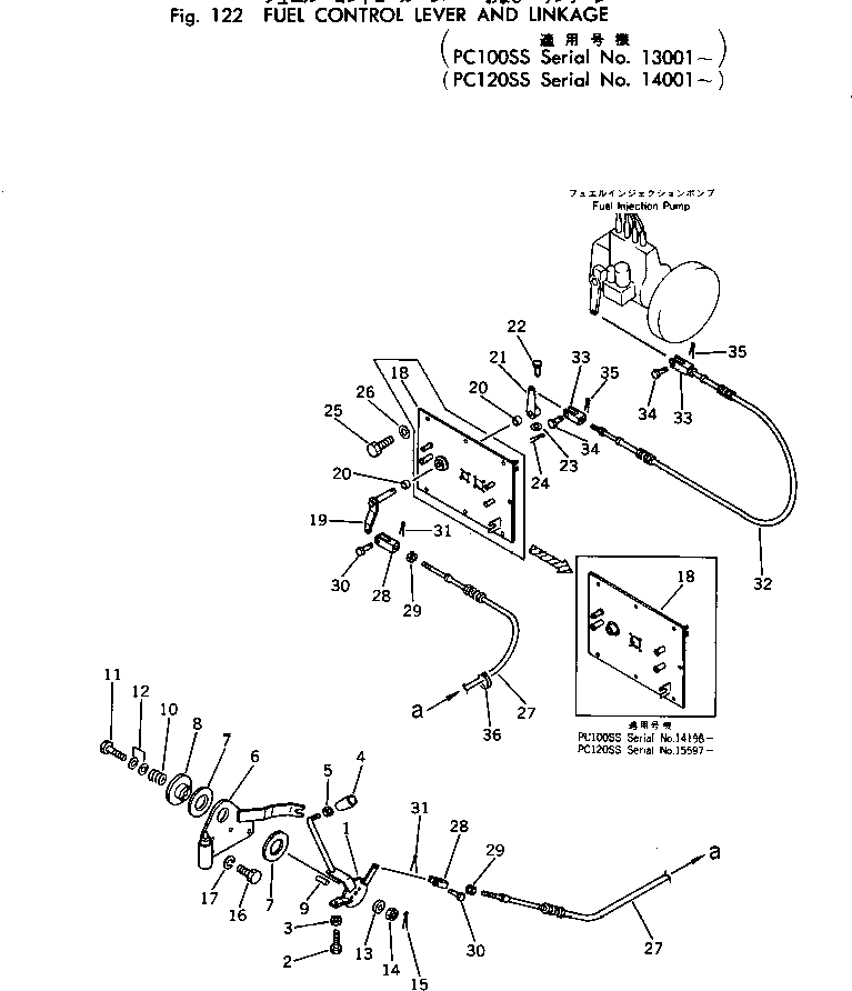 Komatsu parts book diagram for PC100-2 S/N 13001-UP: FUEL CONTROL LEVER AND LINKAGE (PC100SS)