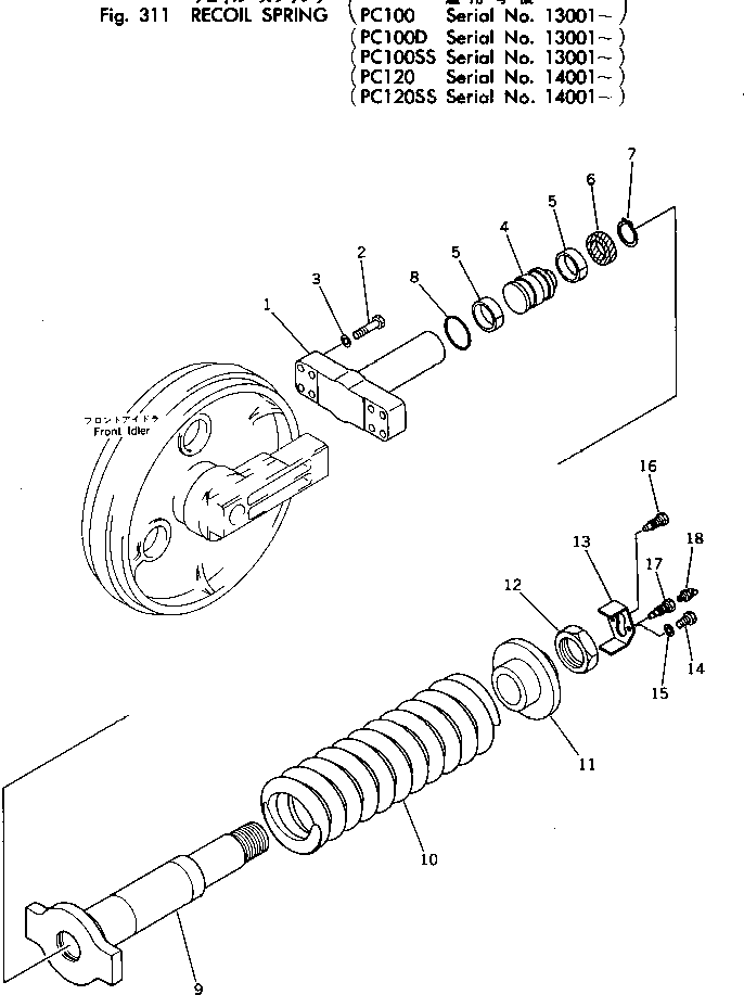 Komatsu parts book diagram for PC100-2 S/N 13001-UP: RECOIL SPRING