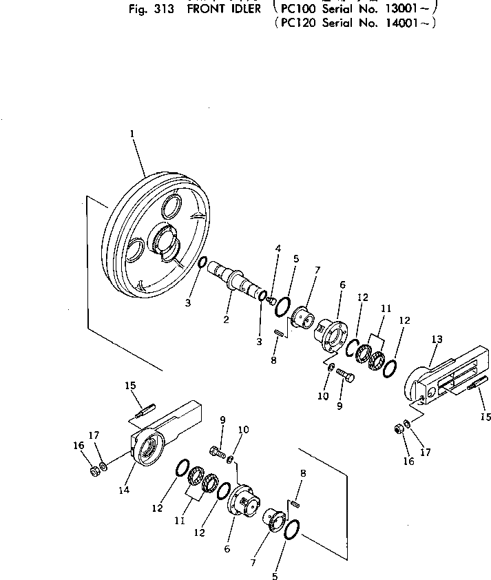 Komatsu parts book diagram for PC100-2 S/N 13001-UP: FRONT IDLER
