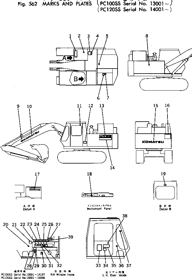 Komatsu parts book diagram for PC100-2 S/N 13001-UP: MARKS AND PLATES (PC100SS)