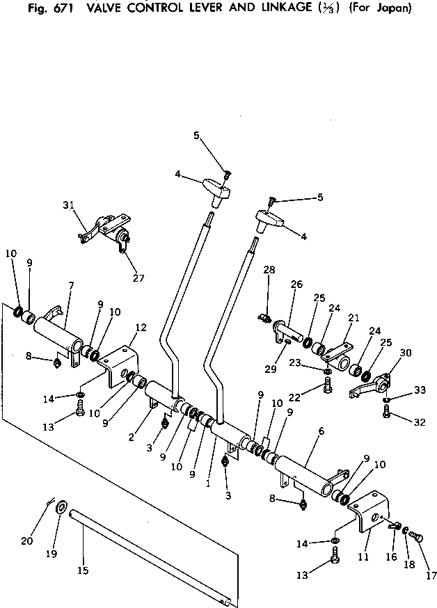 Komatsu parts book diagram for PC100-2 S/N 13001-UP: VALVE CONTROL LEVER AND LINKAGE (1/3) (FOR JAPAN)