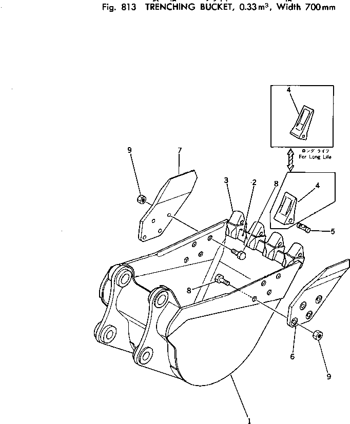 Komatsu parts book diagram for PC100-2 S/N 13001-UP: TRENCHING BUCKET ? 0.33M3 ? WIDTH 700MM