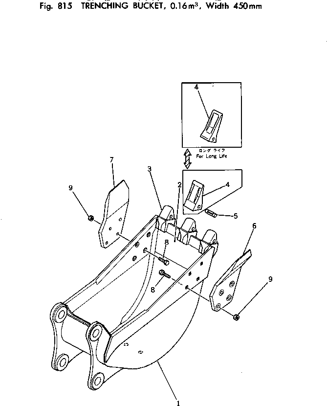 Komatsu parts book diagram for PC100-2 S/N 13001-UP: TRENCHING BUCKET ? 0.16M3 ? WIDTH 450MM