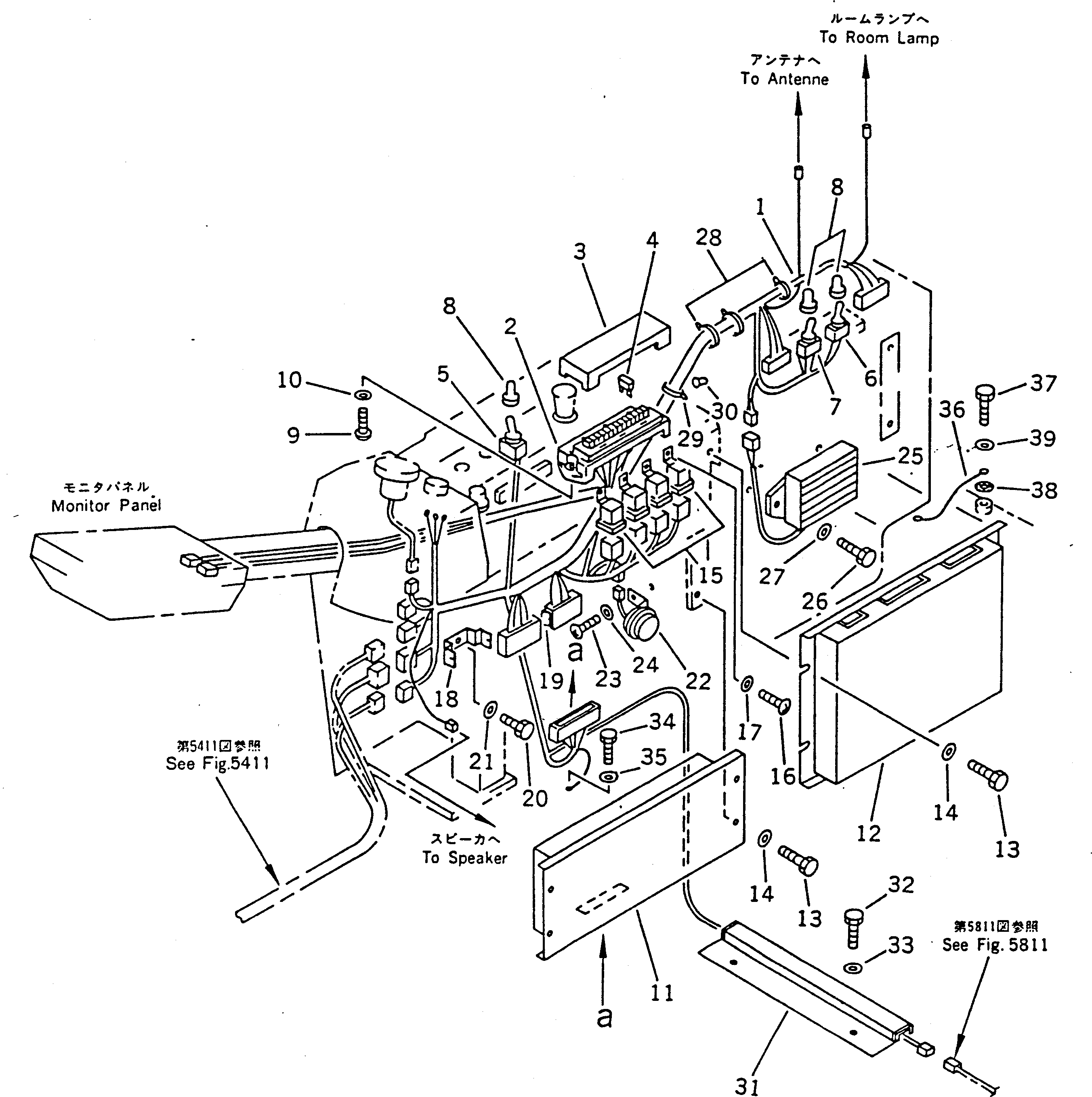 Komatsu parts book diagram for PC100-5 S/N 28001-UP: ELECTRICAL SYSTEM (INSTRUMENT PANEL LINE)                        (FOR LONG LEVER CONTROL)(#28001-32401)