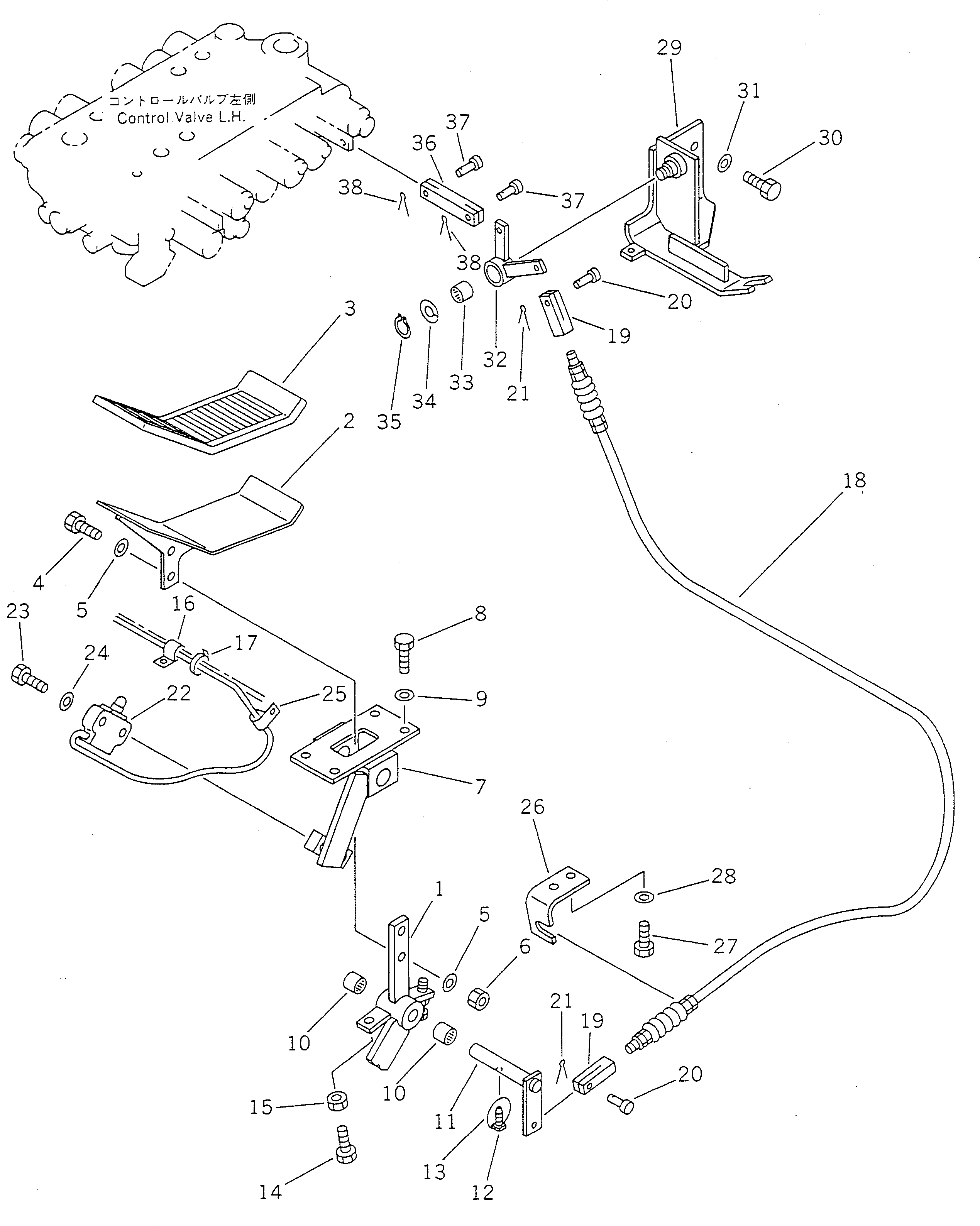 Komatsu parts book diagram for PC100-5 S/N 28001-UP: CONTROL PEDAL AND LINKAGE (BREAKER AND OTHER ATTACHMENT)