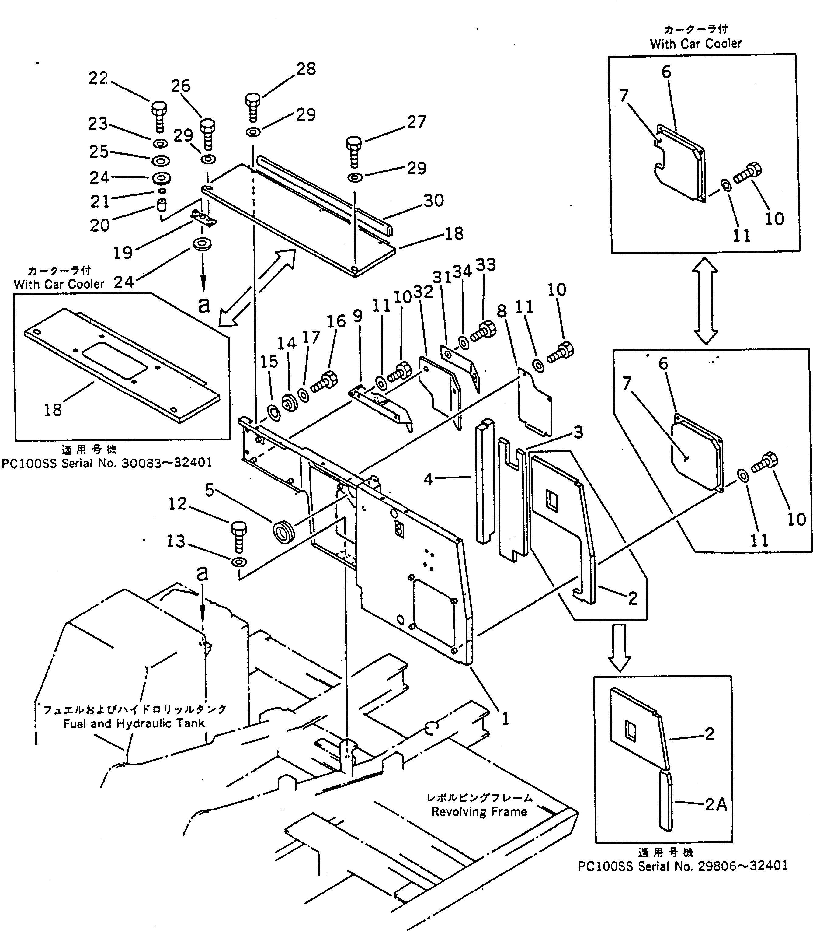 Komatsu parts book diagram for PC100-5 S/N 28001-UP: REAR COVER (1/2) (PC100SS)(#28001-32401)