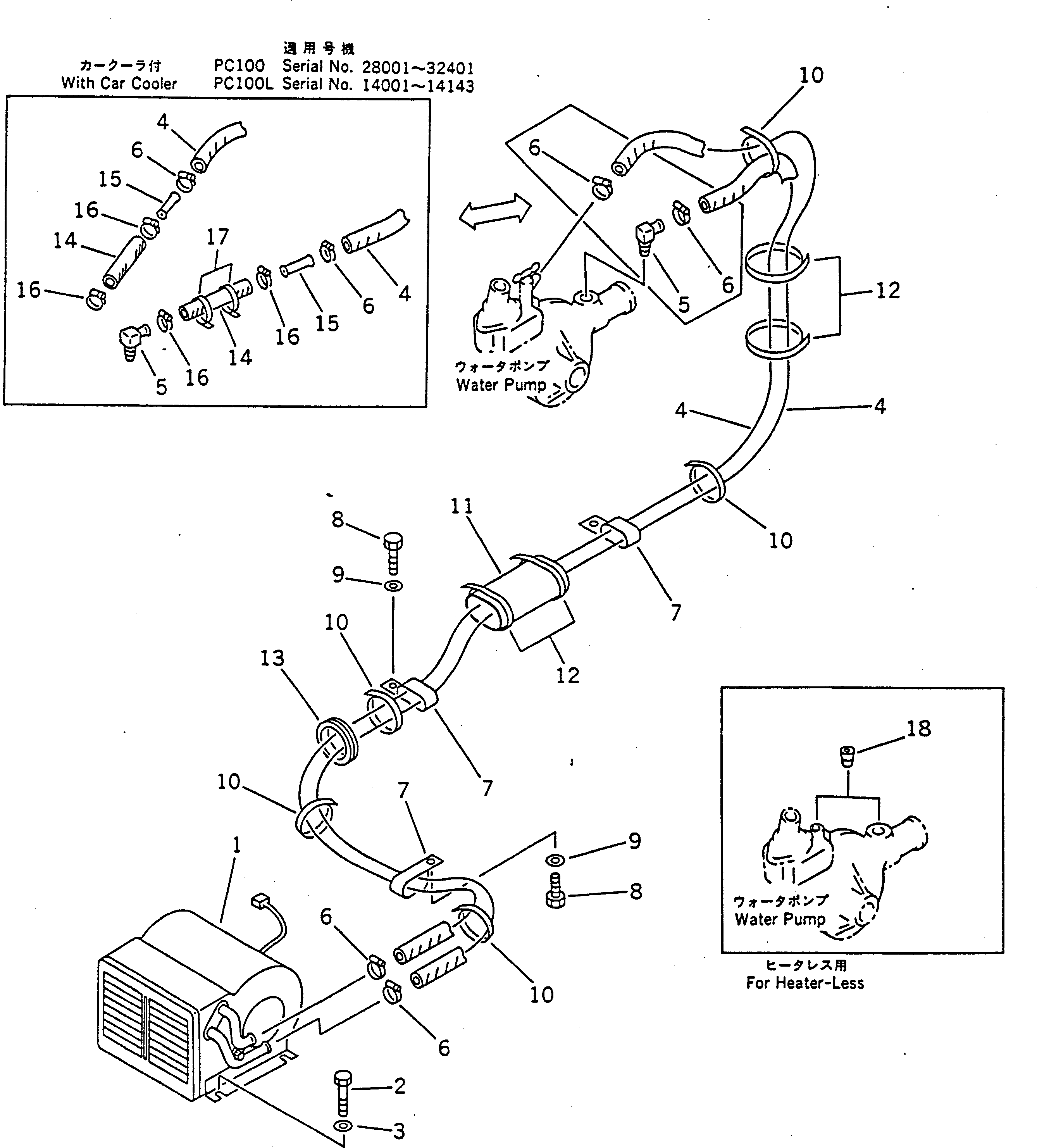 Excavators Komatsu / PC100-5 S/N 28001-UP(pc100-5c) / CAR HEATER AND PIPING(150630 : 5811)
