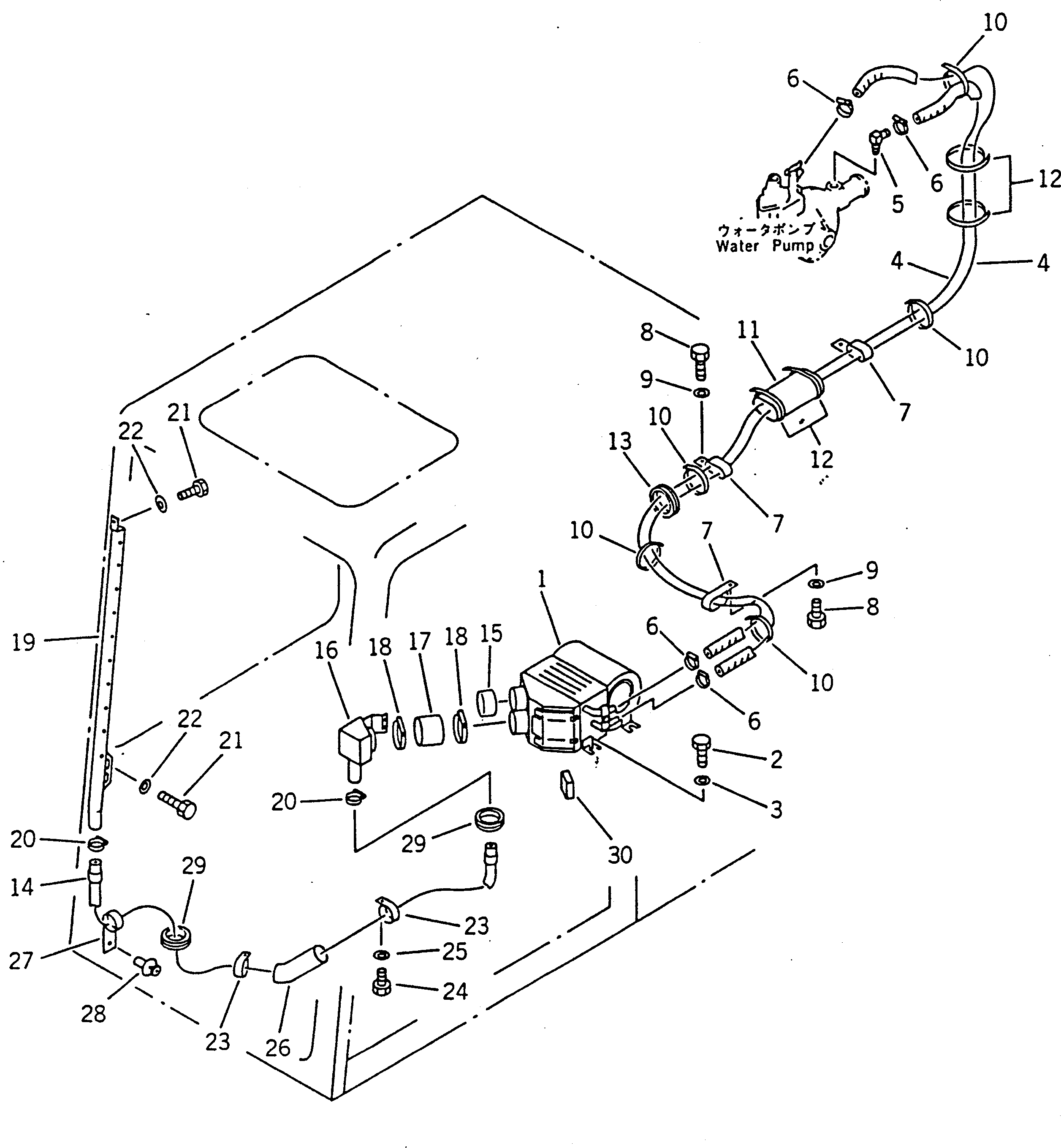 Komatsu parts book diagram for PC100-5 S/N 28001-UP: CAR HEATER AND PIPING (WITH DEFROSTER) (EXCEPT JAPAN)