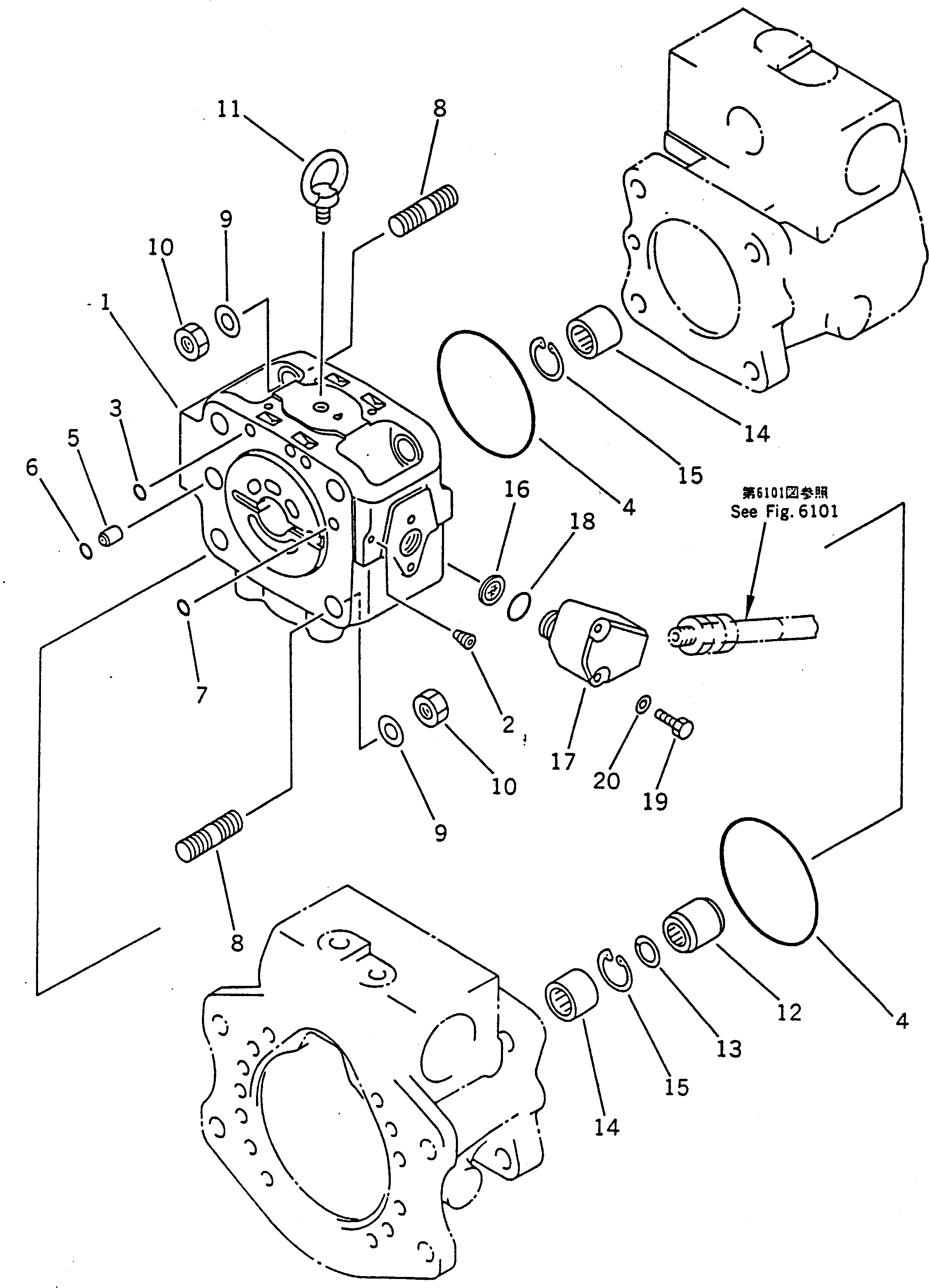 Komatsu parts book diagram for PC100-5 S/N 28001-UP: HYDRAULIC PUMP (PUMP SUB ASS'Y 3/5) (4/15)