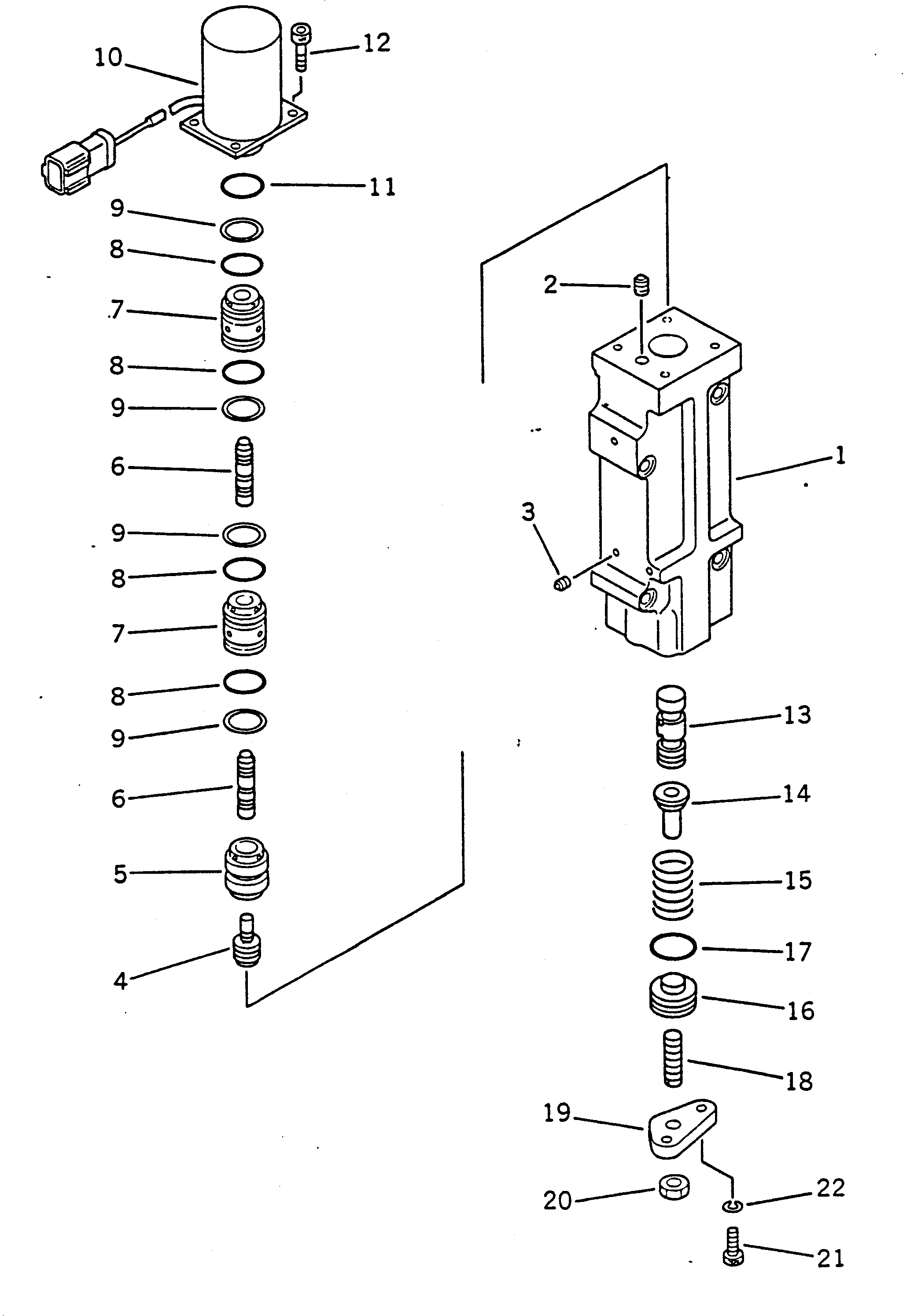 Komatsu parts book diagram for PC100-5 S/N 28001-UP: HYDROULIC PUMP (T.V.C. VALVE ASS'Y ? FRONT) (10/15)