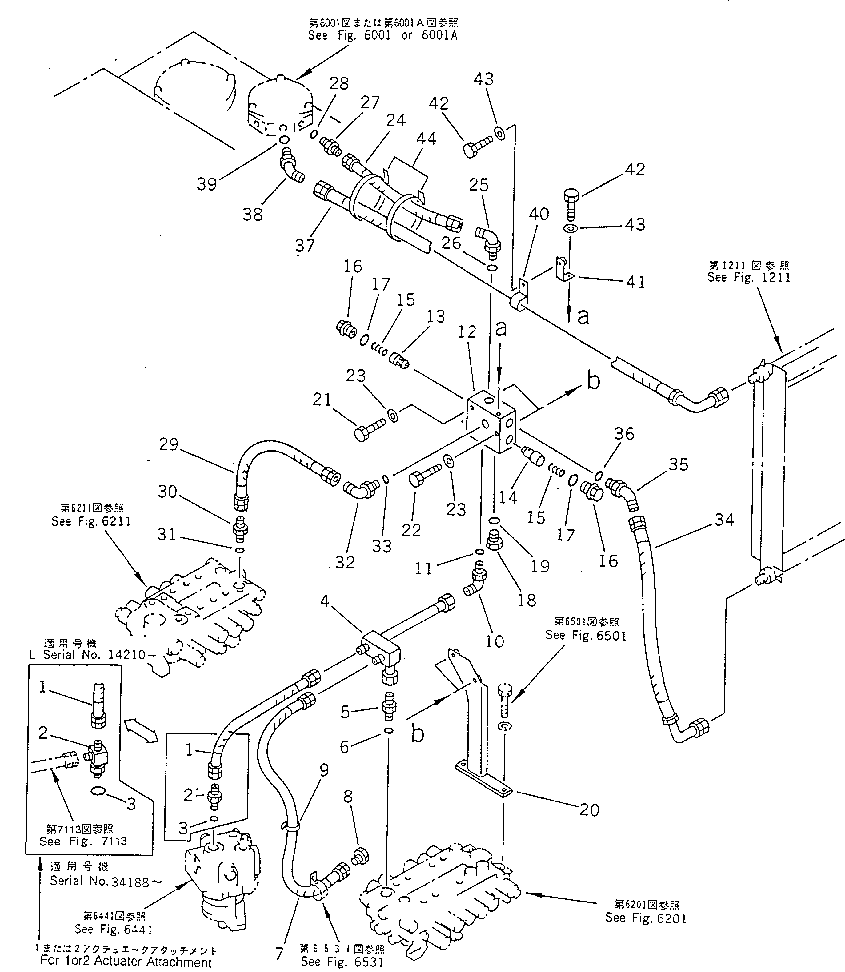 Komatsu parts book diagram for PC100-5 S/N 28001-UP: HYDRAULIC PIPING (OIL COOLER AND RETURN LINE)